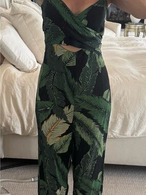 Beach Riot Green Leaf Print Cutout Jumpsuit on Black